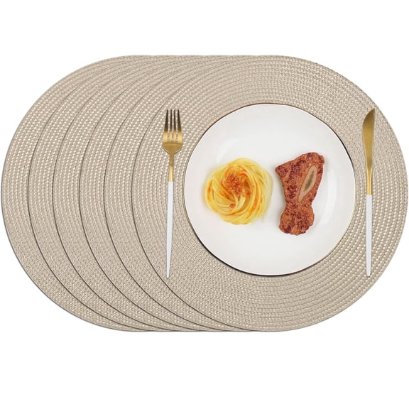Ivalue Round Placemats Set of 6 Heat Resistant Place Mats for Dining Table Braided Round Table Mats for Kitchen Table(Khaki)
