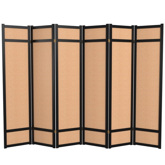 6 ft. Tall Jute Shoji Screen - 6 Panel - Black