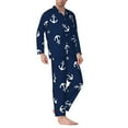 thumbnail image 2 of Yiaed Nautical Themed Simple Anchors Print Men’s Pajamas Set - Long Sleeve Button Down Sleep Shirt and Pajama Bottoms Sleepwear Set Mens Pjs Sets Men's Pajama Bottoms-Large, 2 of 7