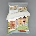 thumbnail image 2 of Ambesonne Cartoon Bedding Set 3 Pcs, Quaint Village Street, Twin XL, Green Teal, 2 of 3