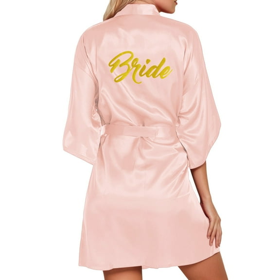 Hauaitttt Women's Wedding Party Robe Letters Kimono Satin Pyjamas Bridesmaid Bathrobe plus Size Sheer Robe 3x Women Robe Satin Comfy Robes for Women Long Women Flannel Robe Sleeping Robes for Women