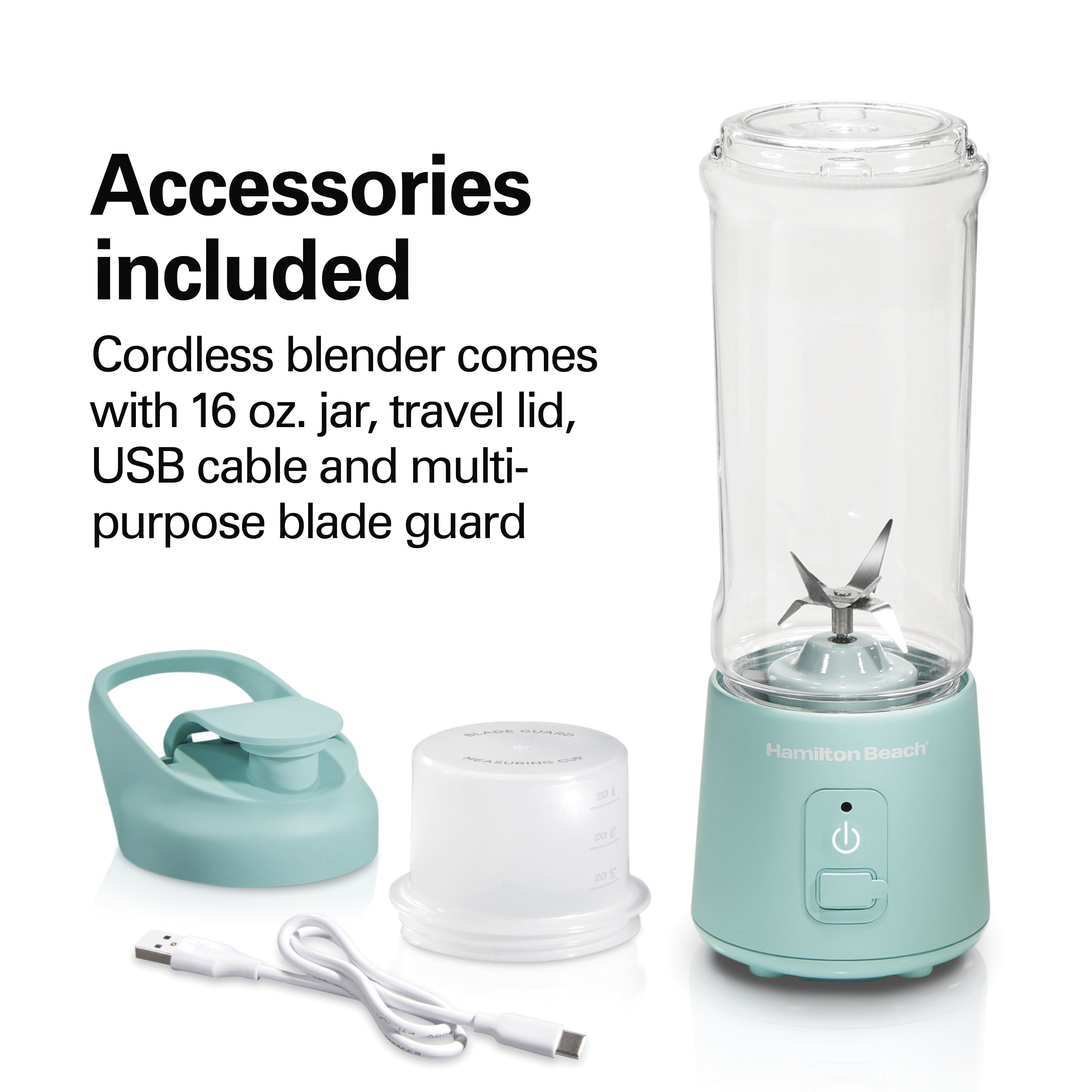 Hamilton Beach Mini Cordless Portable Personal Blender for Shakes and  Smoothies, USB Rechargeable, 16 oz. Jar with Leakproof Travel Lid, 6  Stainless