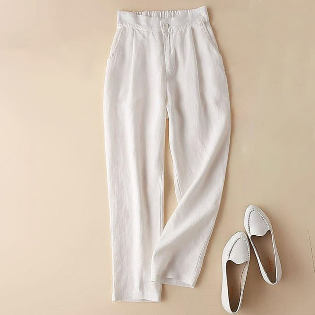 Limited Time Deal Iumwxz Women's Pants Solid Color Straight Leg Pants Elastic Waist Snap Cargo Trousers Summer and Spring Work to Lounge Pants with Pockets Womens Pants Plus Size