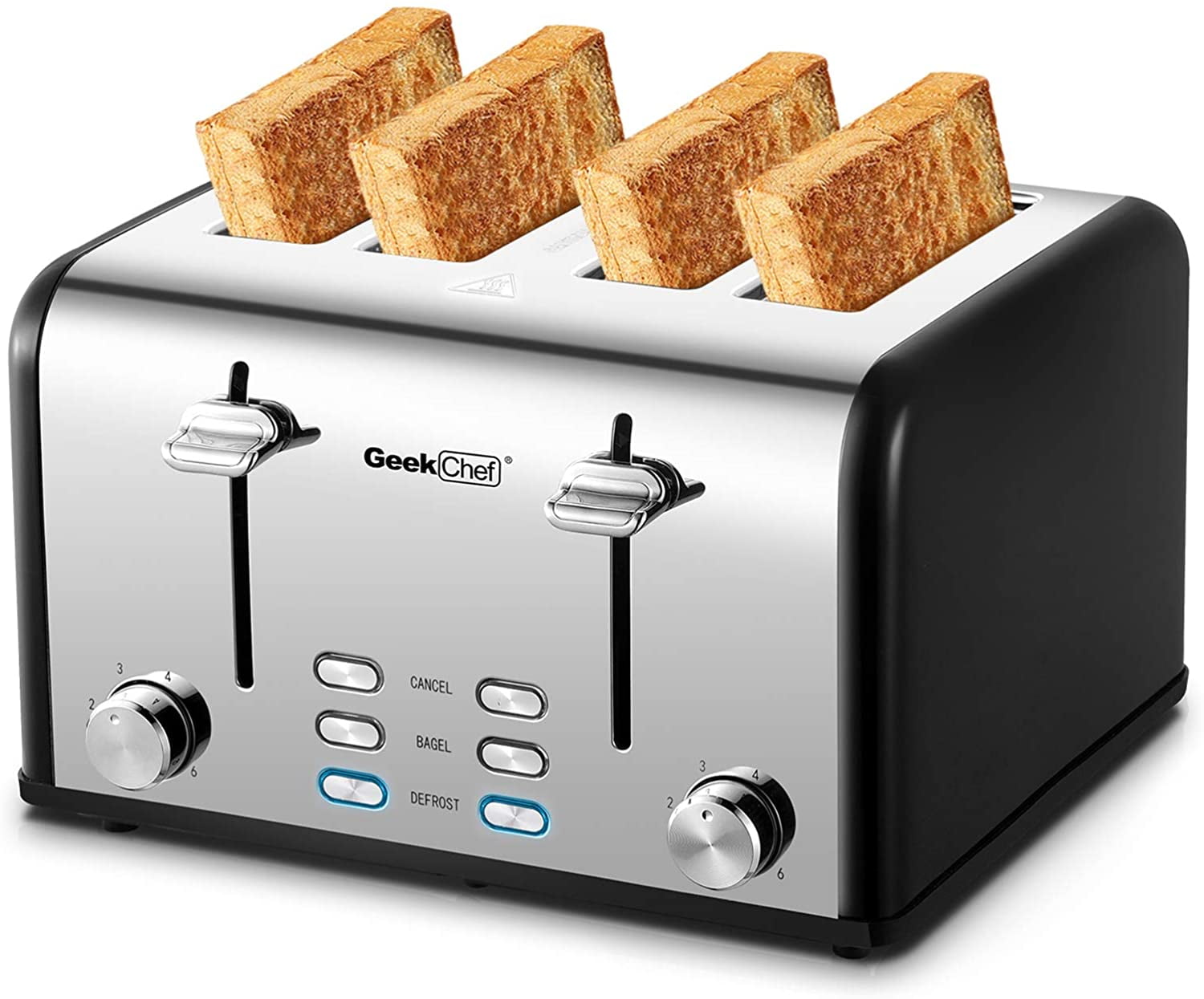 Toaster 4 Slice, Geek Chef Stainless Steel ExtraWide Slot Toaster with