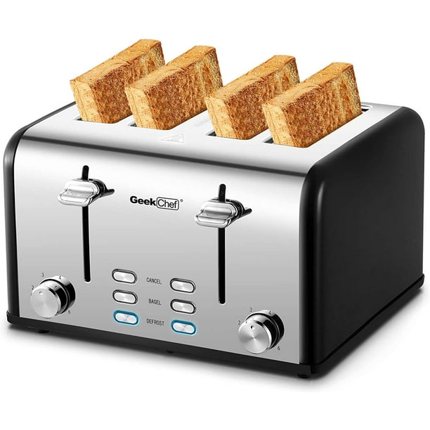 Toaster 4 Slice, Geek Chef Stainless Steel ExtraWide Slot Toaster with