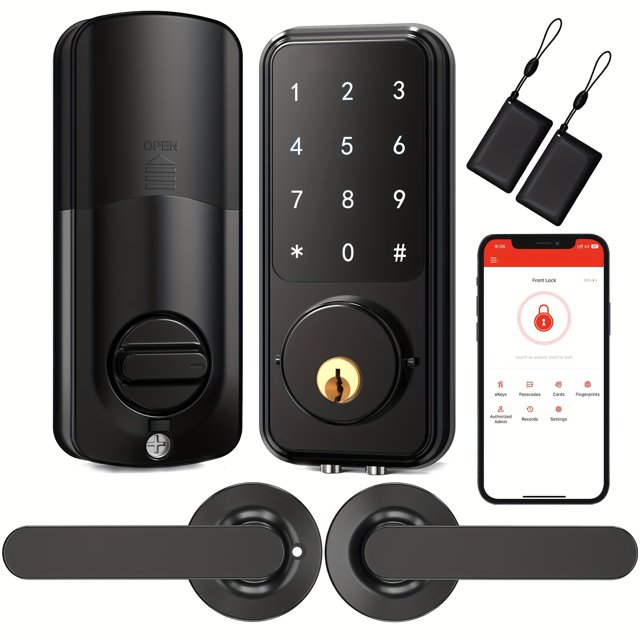 HLONK Smart Front Door Lock Set with 2 Handle M1 Keyless Entry Door Lock Electronic Deadbolt Locks Touchscreen Keypad Digital with Levers Set Auto Lock App Control Keys Password Lo