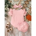 thumbnail image 3 of Suealasg Baby Girls Summer Outfits Short Sleeve Ruffle Romper +Elastic Waist Bow Shorts + Hairband Sets 3M 6M 9M 12M 18M Infant Newborn 3pcs Clothes, 3 of 6