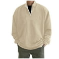 thumbnail image 2 of Men Sweatshirts Quarter Zip Solid Color Fashion Casual Loose Fit Crew Neck Shirts Comfoty Soft Long Sleeve Y2K Outfits Spring Fall Pullover Tops Khaki XXXL, 2 of 6