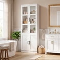 thumbnail image 7 of Homieasy Pantry Storage Cabinet, 79.7'' Tall Freestanding Kitchen Storage Cabinet with Glass Doors and Adjustable Shelves, Off-White, 7 of 7