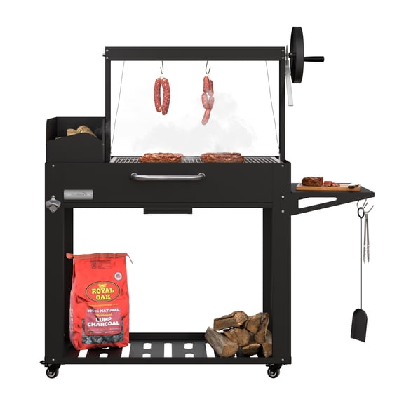 54 in. Argentine Charcoal Grill, Adjustable Grate Outdoor BBQ, in Black (KM-OG-A-54)