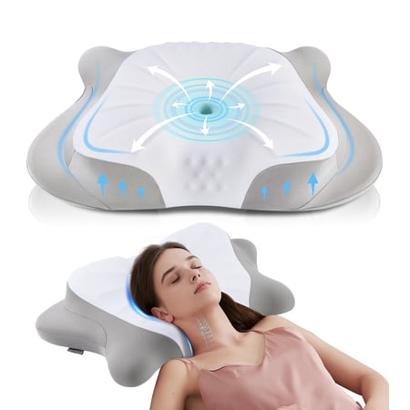 FAIORD Cervical Memory Foam Pillows Neck Pain for Pain Relief Sleeping Ergonomic Orthopedic Support for Side Back and Stomach Sleepers with Breathable Pillowcase Gray
