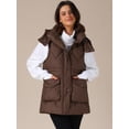 thumbnail image 2 of DARING DIVA Women's Puffer Vest Coat Hooded Zip Up Long Sleeveless Jacket S Coffee, 2 of 6