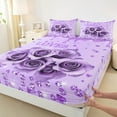 thumbnail image 3 of Feelyou Romantic Rose Flower Twin Sheet Sets, Dreamy Sequin Print Purple Twin Fitted Sheet, Couple Anniversary Theme Flat Sheet, Lightweight Room Decor, 3 Pieces, 3 of 7