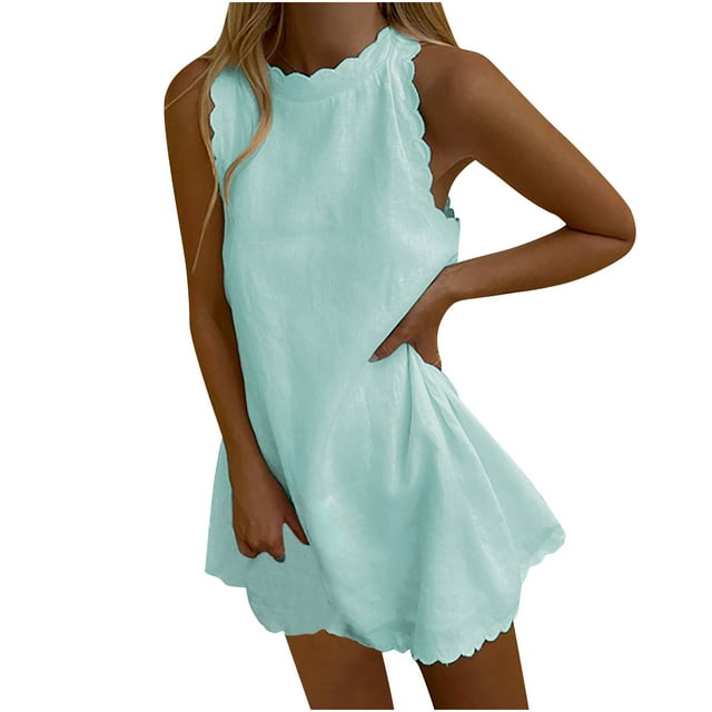 Gspmoly Robes d'Été pour Femmes, Robe pour Femmes Robes d'Été pour Femmes Plage Robe T-Shirt Unie Sans Manches Décontractée Ample Robe Débardeur Robes Formelles pour Femmes Économies