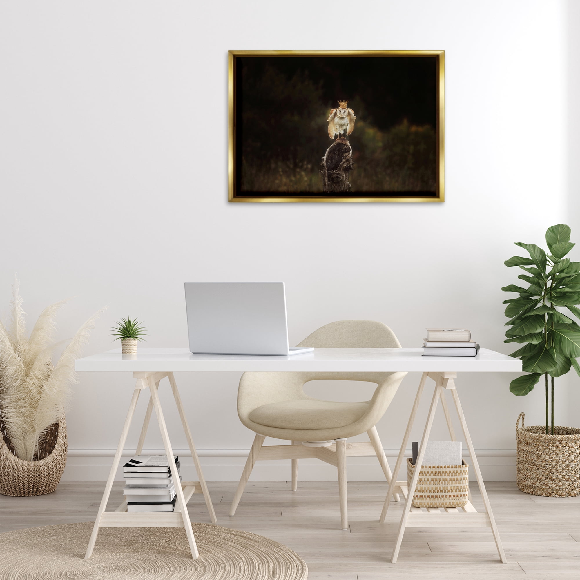 Stupell Industries Crowned Owl Perched Animals & Insects Photography Gold Floater Framed Canvas Art Print Wall Art, 31 x 21
