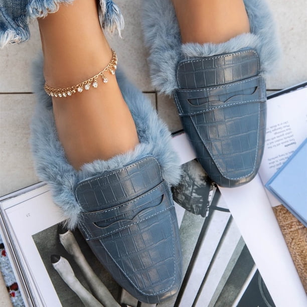 Zapatos planos de invierno para mujer, pantuflas peludas, sandalias de felpa, toboganes peludos acogedores, zapatos de casa suaves y cálidos Wmkox8yii hj789