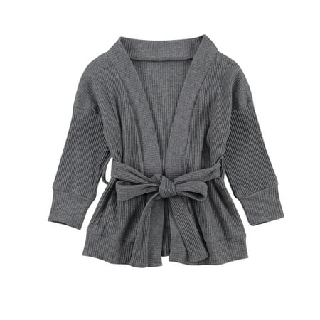 

Toddler Girls Classic Cardigans Off Shoulder Long Sleeve Lace up Waist Combed Cotton Knit Sweater Jacket Top for Spring Summer