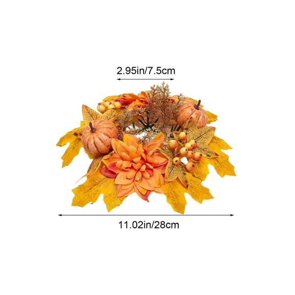 WWLQHUI Fall Candle Rings Wreath,11'' Artificial Maple Leaf Pumpkin Centerpiece,Plastic Harvest Table Decor for Thanksgiving Dinner Party Home