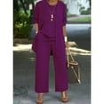 thumbnail image 4 of Plus Size Casual Solid Color Three-piece Set, Open Front Top & Crew Neck Tank Top & Pants Outfits, Women's Plus Size Clothing, 4 of 8