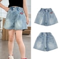thumbnail image 2 of Girls Jean Shorts Elastic Waist Causal Toddler Girl Summer Clothes Essentials Girls Shorts 7-8 Years Girls Fashion, 2 of 9