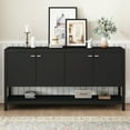 thumbnail image 2 of EUROCO 59.6" Long Console Table,Narrow Wood Sofa Table with 4 Doors,Wood Frame and Open Storage Shelf,Entryway Table for Living Room, Hallway, Foyer, Bedroom,Black, 2 of 7