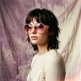 thumbnail image 4 of SA106 Womens Metal Heart Jewel Chain Hinge Classic Round Butterfly Plastic Sunglasses / Peach Frame - Purple Yellow Lens, 4 of 8