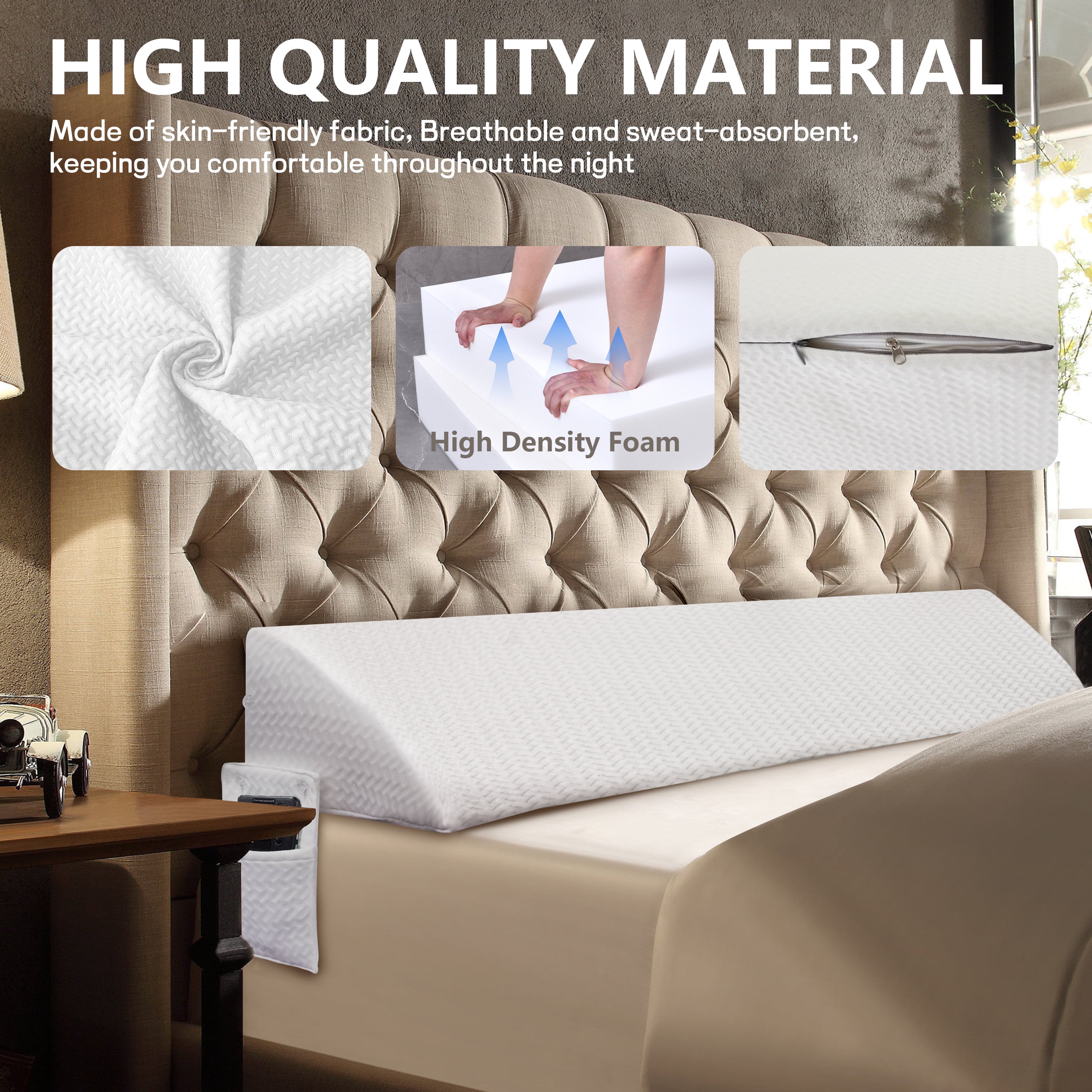 WOWMAX Bed Wedge Pillow for Headboard, Queen Size Wedge Pillow Headboard, Bed Gap Filler for Bed, Triangle Pillow Wedge, Mattress Gap Filler, Fill The Gap Between Your Headboard and Mattress, White