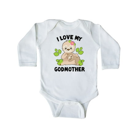 

Inktastic Cute Sloth I Love My Godmother with Green Leaves Gift Baby Boy or Baby Girl Long Sleeve Bodysuit
