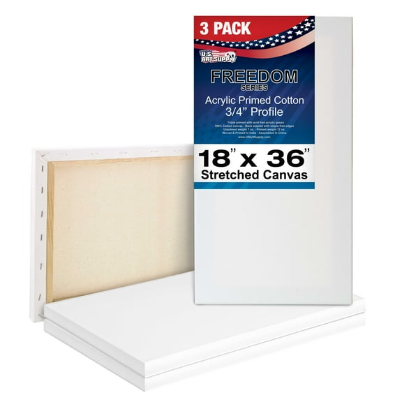 U.S. Art Supply 18" x 36" Professional Quality Acid Free Stretched Canvas 3-Pack - 3/4 Profile 12 Ounce Primed Gesso