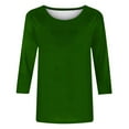 thumbnail image 5 of QUNYINEY Casual Womens Shirts Crew Neck 3/4 Sleeve Green Solid Tops Loose Drop Shoulder T-Shirts, 5 of 5