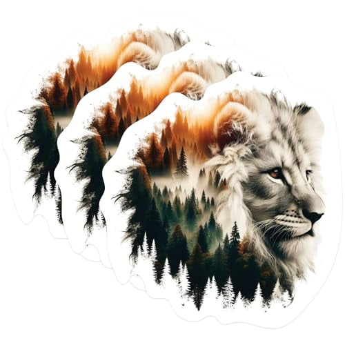 (3 Pack) Lion Forest Decals - Laptop Decal - Animal Decal - 3 Inches On Longest Side - Easy Peel & Apply - Made in USA - 3MCS1138