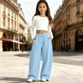 thumbnail image 2 of lnmuld Girls Solid Wide Leg Sweatpants Soft Loose Casual Trousers with Side Pockets Blue,10-11 Years, 2 of 4