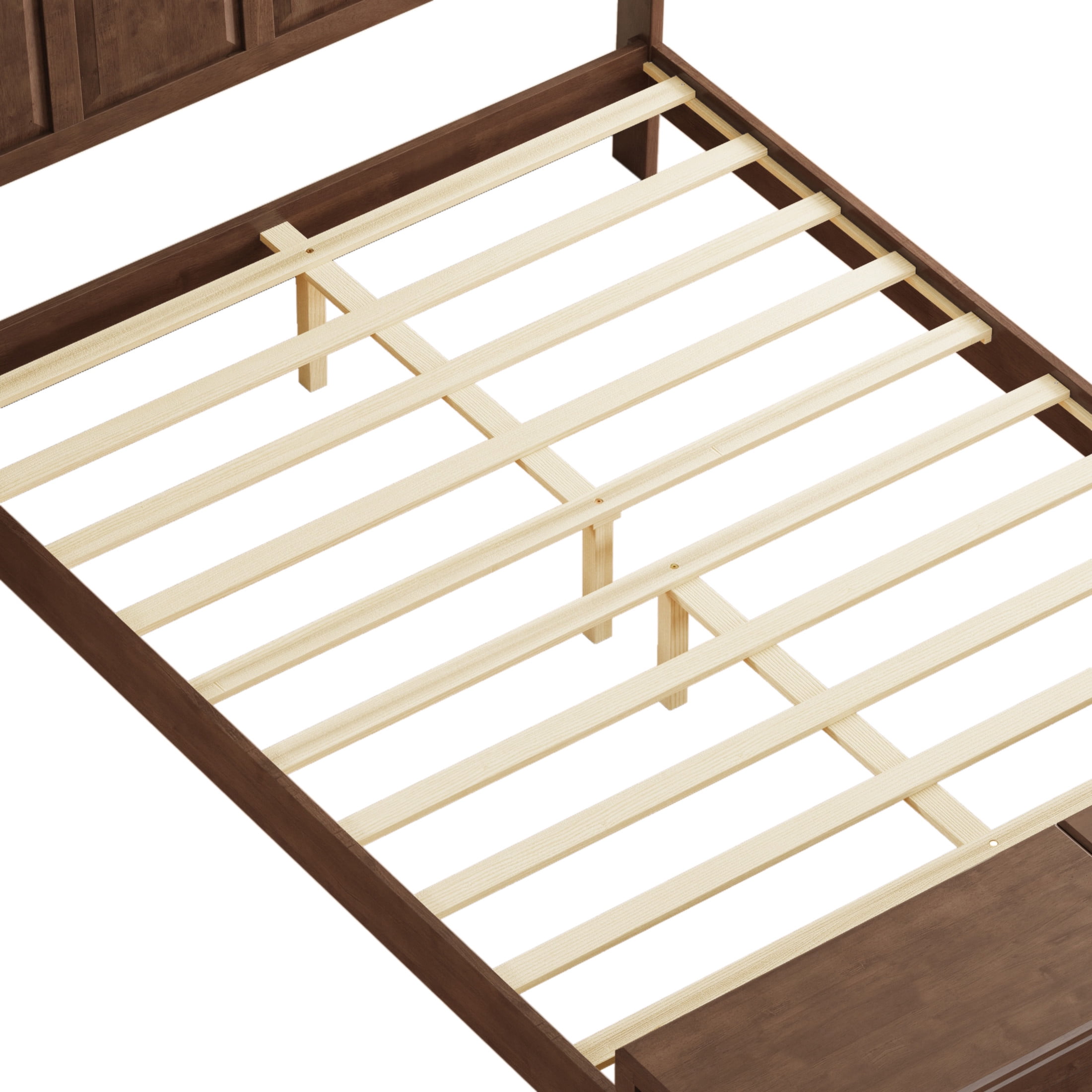 GDF Studio Queen Size Solid Wood Sleigh Bed with Tall Headboard and Storage Bench, Walnut