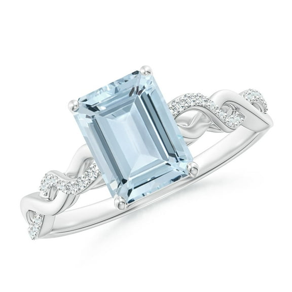 ANGARA Natural Emerald-Cut Solitaire 1.35 ct Aquamarine Infinity Twist Ring in 14K White Gold for Women (Size-8x6mm) | March Birthstone, Anniversary, Jewelry Gift for Women | Natural Aquamarine Ring