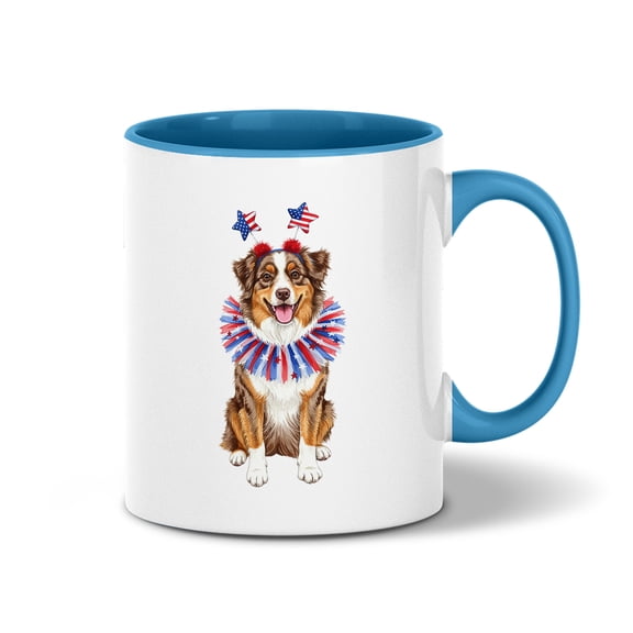 4th of July Australian Shepherd Celebrates Independence Day 11oz Accent Two-tone Mug Aussie Dog Lover Gifts Coffee Tea Cup - 12010
