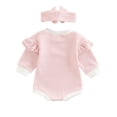thumbnail image 2 of WIBACKER Newborn Infant Baby Girls Oversized Romper Ruffles Sweater Onesie Headband Coming Home Outfit Clothes, 2 of 8