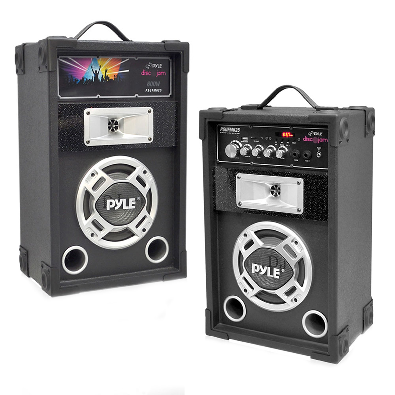 Pyle Dual 600 Watt Disco Jam Powered TwoWay PA Speaker System w/ USB