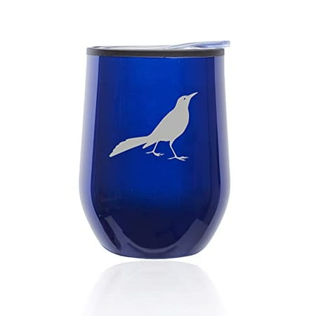 

Stemless Wine Tumbler Coffee Travel Mug Glass with Lid Grackle Bird (Blue)