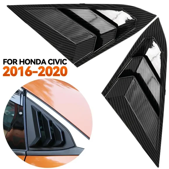 Carbon Fiber Style Quarter Panel Window Rear Side Vent Scoop Louver Cover Trims For Honda Civic 10th Type R 2016-2021