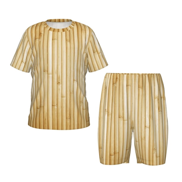 Fotbe Bamboo Wall Pijama Estampada de 2 Piezas para Niños – Ropa de Dormir de Manga Corta Cómoda para Niños y Niñas, Camiseta y Shorts de Algodón-X-Large