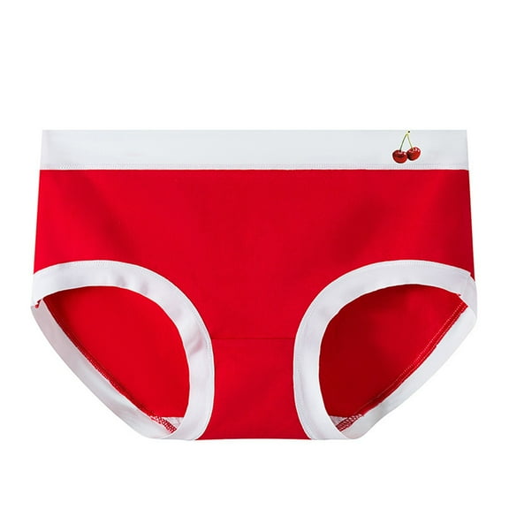 Sunvit-Panties Womens Cotton Mid-Rise Brief Underwear with Cherry Embellishment - Red, Size L - Soft Breathable for Daily Casual Wear