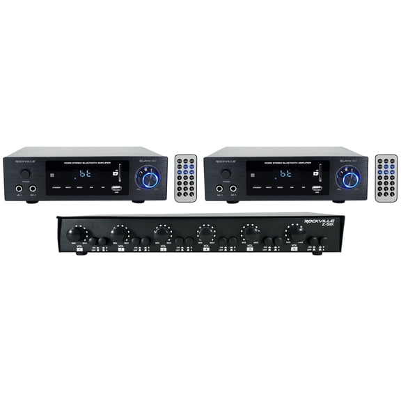Multi Zone Audio System w/2) Rockville BLUAMP 150 Receivers Volume Control Zoner