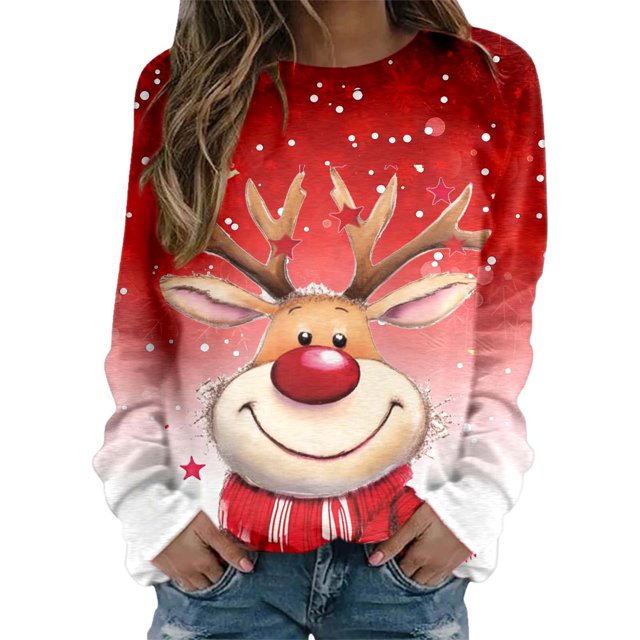 EHQJNJ Chandails en Molleton Légers pour Femmes Col en V Femmes Automne et Hiver Décontracté Simple Col Rond Pull Chandail en Molleton Imprimé Manches Longues Chandail en Molleton Graphique Femmes Sans Capuche Vintage