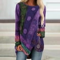 thumbnail image 2 of Purple Womens Plus Size Tops Long Sleeve Shirts Loose Casual Beautiful Print Crewneck Tshirts Women Shirts Size XL, 2 of 5
