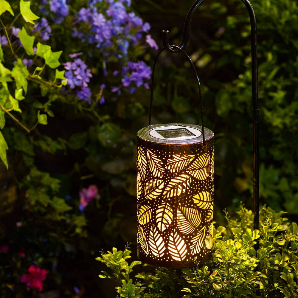 Solar Lantern Lights Outdoor,Garden Hanging Lights Metal Leaf Pattern