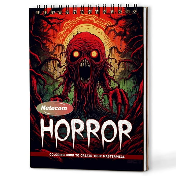 Netecom Horror Coloring Book Spiral Bound For Adults, A5 Wooden Cover, 30 Haunting Coloring Pages of Chilling Scenes for Stress Relief and Relaxation