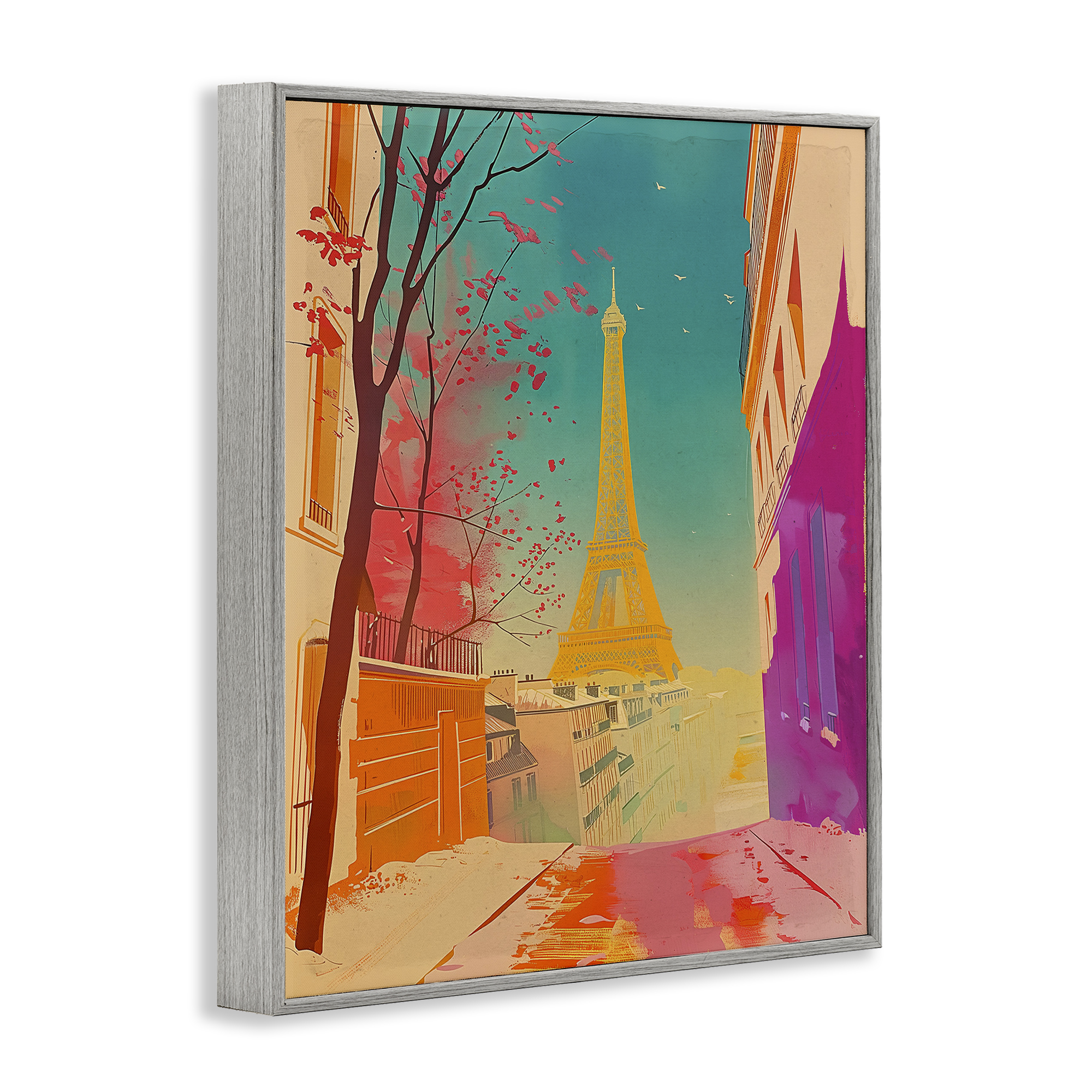 Stupell Industries Abstract French View Town & City Painting Gray Framed Art Print Wall Art, 24 x 30