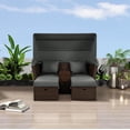 thumbnail image 2 of Outdoor Daybed Double Daybed With Retractable Sunshade Canopy Cup Holders 4" Thick Cushion Storage Boxes 2 Pillows Sofa, 2 of 9