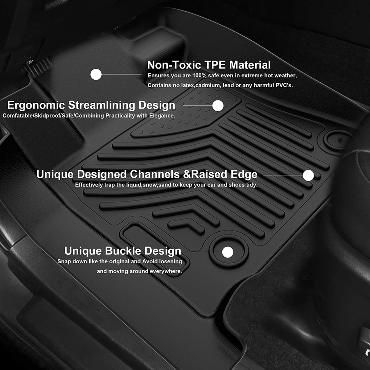 RVNI TPE Rubber Front and Rear 3 Pieces for Toyota Tundra 2014-2021 Double / CrewMax Cab Floor Mats Set, All-Weather Protection