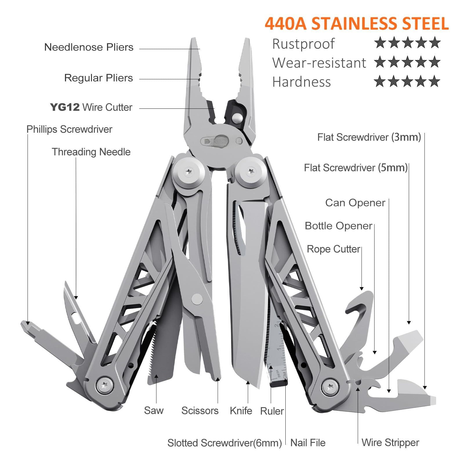 Multitool  17-in-1 Stainless Steel Multi Tool Pliers With Self-locking Pocket Nylon Sheath Professional (edc) Multi-tool For Camping And Hiking Gifts Men